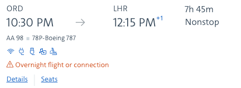 AA 78P  indication on a flight result